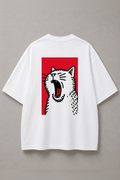 DSTRKT Yawning Cat unisex oversize beyaz tişört