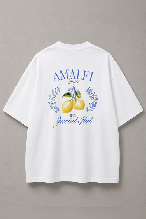 DSTRKT Amalfi Lemon unisex oversize beyaz tişört