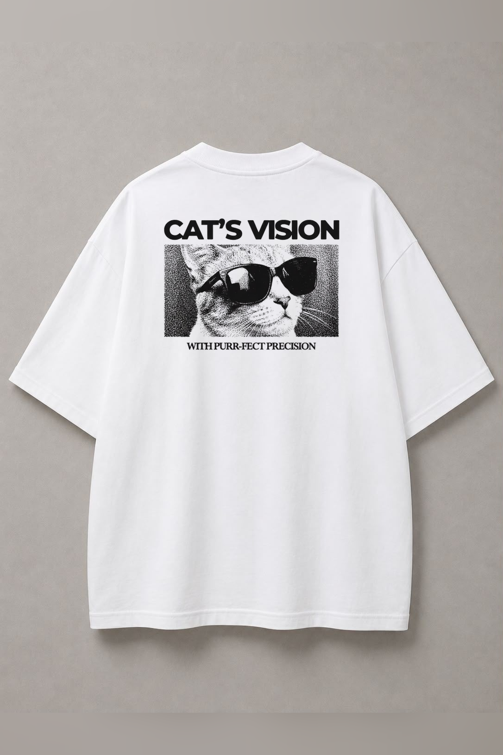 DSTRKT Cats Vision unisex oversize beyaz tişört