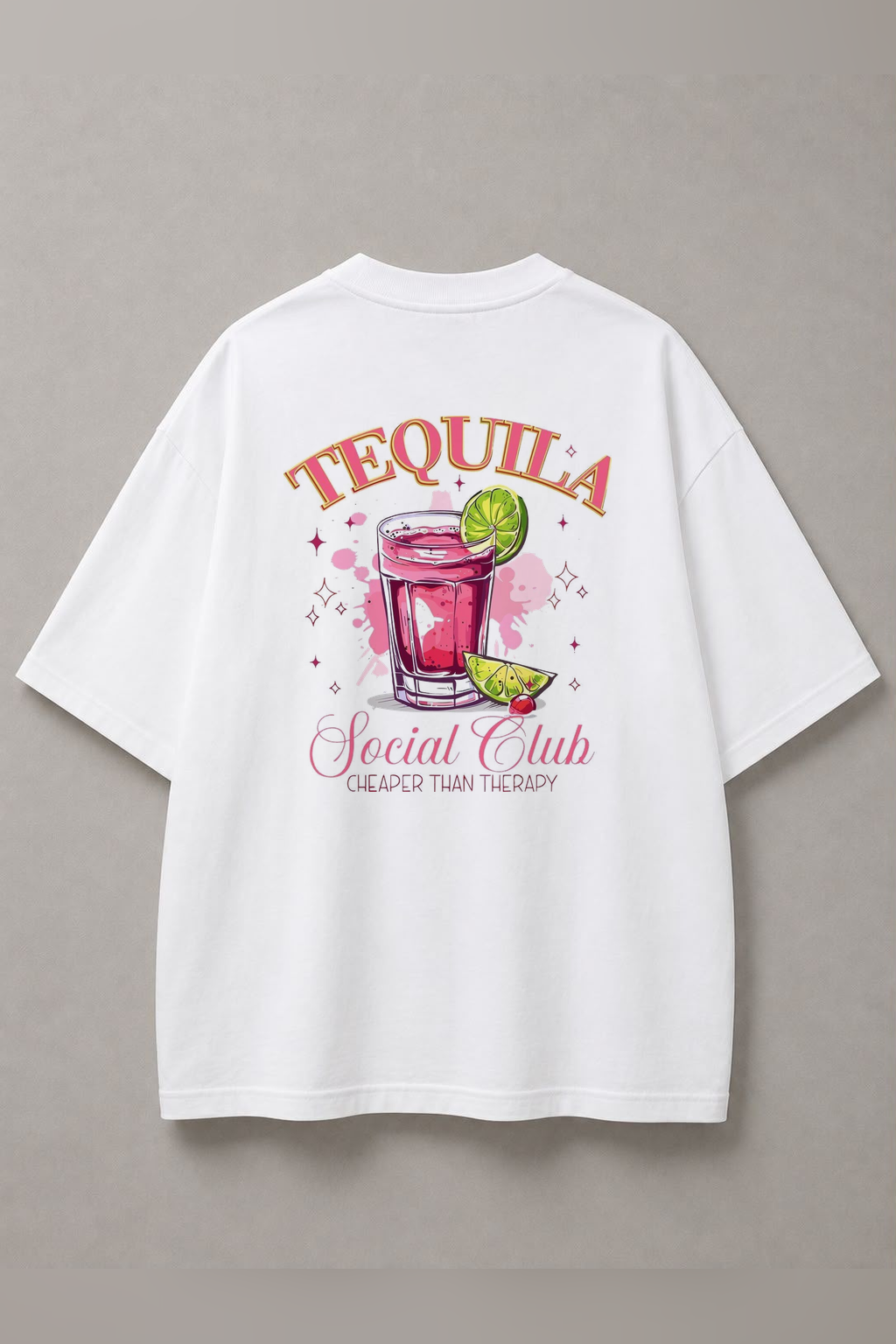DSTRKT Tequila Social Club unisex oversize beyaz tişört