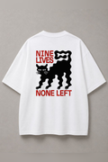 DSTRKT Nine Lives None Left unisex oversize beyaz tişört