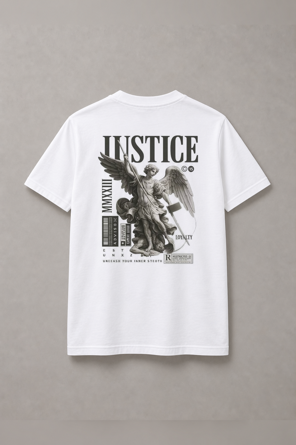 DSTRKT Justice Angel unisex basic beyaz tişört