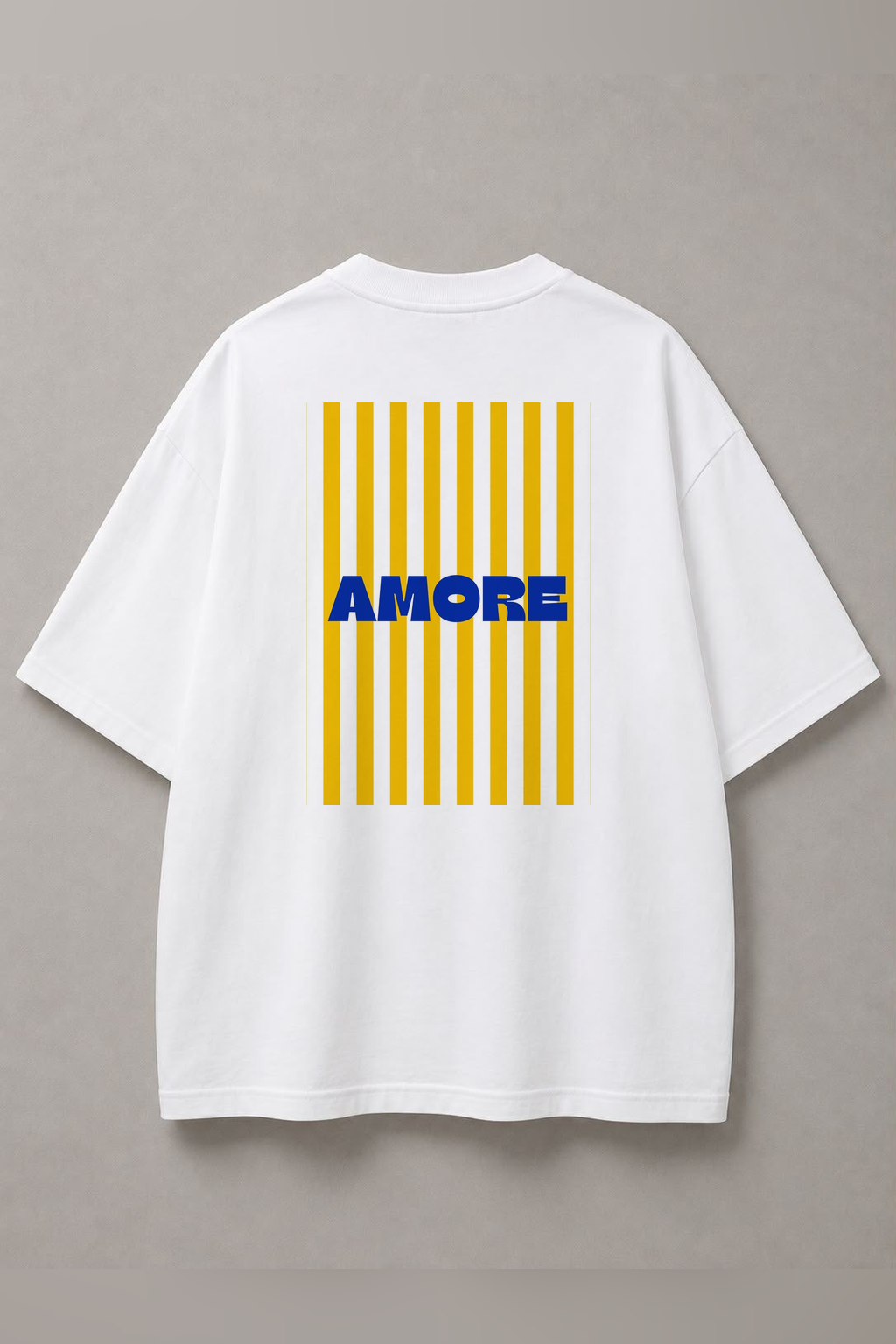 DSTRKT Amore Yellow Stripes unisex oversize beyaz tişört