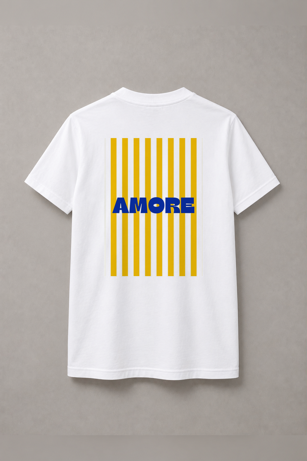 DSTRKT Amore Yellow Stripes unisex basic beyaz tişört
