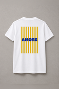 DSTRKT Amore Yellow Stripes unisex basic beyaz tişört