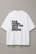 DSTRKT Send Me Your Playlist unisex oversize beyaz tişört
