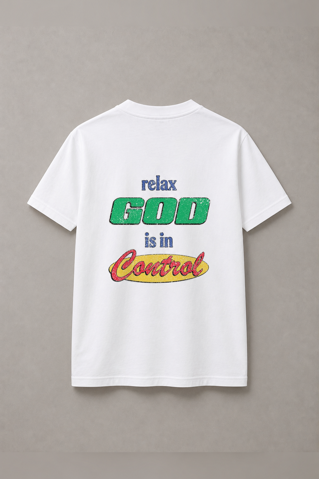DSTRKT Relax God Is in Control unisex basic beyaz tişört