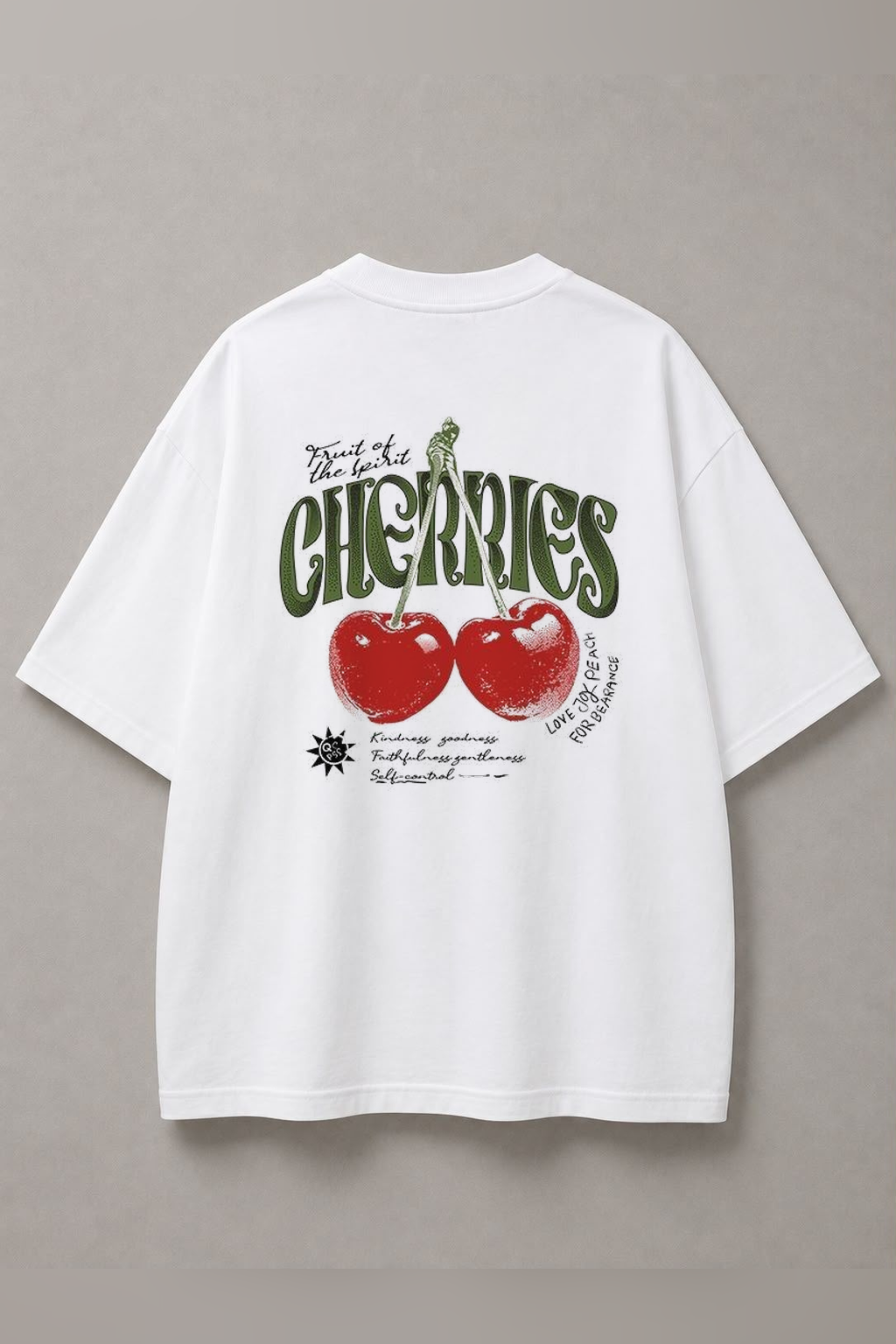 DSTRKT Cherries unisex oversize beyaz tişört