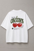 DSTRKT Cherries unisex oversize beyaz tişört