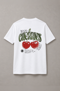 DSTRKT Cherries unisex basic beyaz tişört