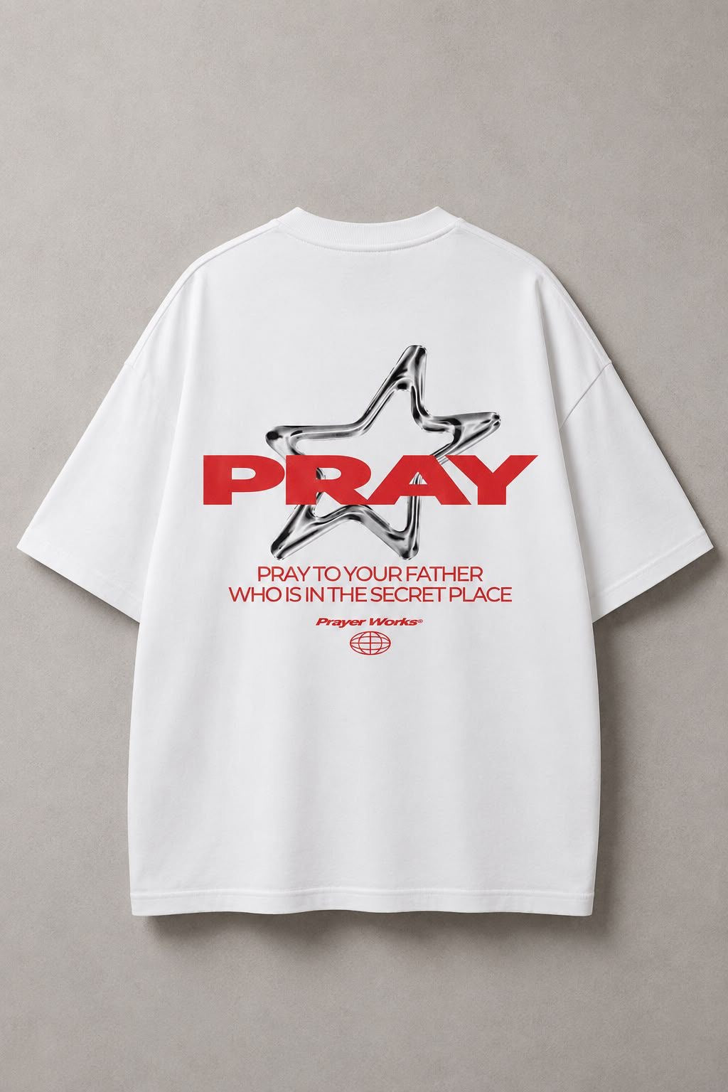DSTRKT Pray Star Unisex Oversize Beyaz Tişört