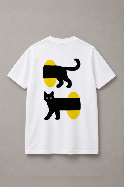 DSTRKT Black Cats Yellow Sun unisex basic beyaz tişört