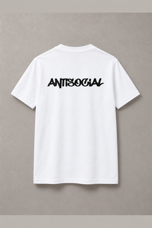 DSTRKT Antisocial unisex basic beyaz tişört