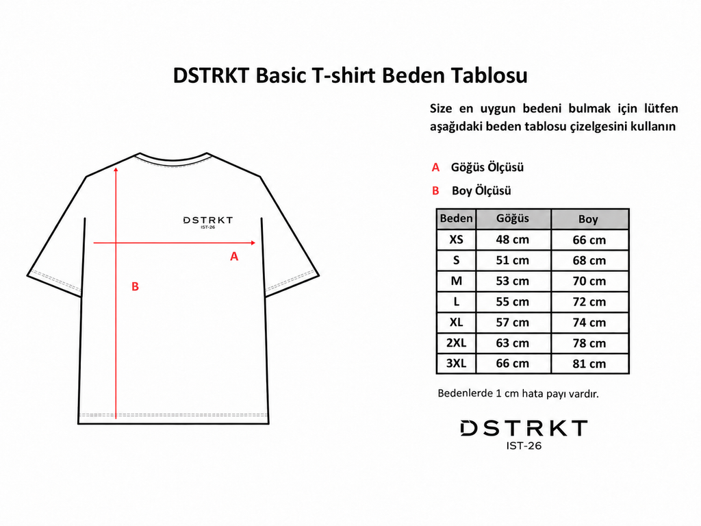 DSTRKT Basic T-Shirt XS-3XL beden tablosu