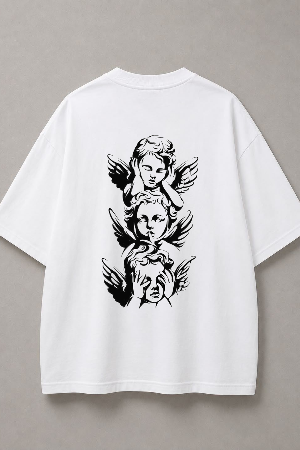 DSTRKT Angel Trio unisex oversize beyaz tişört