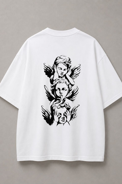 DSTRKT Angel Trio unisex oversize beyaz tişört