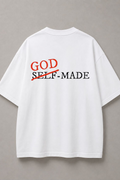 DSTRKT God Self-Made unisex oversize beyaz tişört