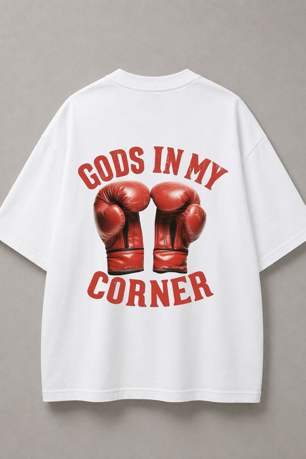DSTRKT Gods in My Corner unisex oversize beyaz tişört