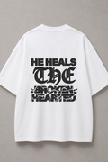 DSTRKT He Heals the Brokenhearted unisex oversize beyaz tişört