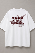 DSTRKT Progress Over Perfection unisex oversize beyaz tişört