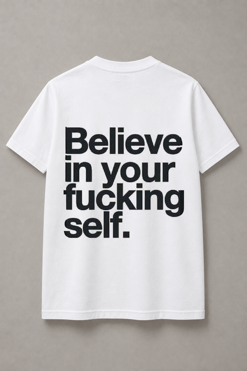 DSTRKT Believe in Yourself unisex basic beyaz tişört