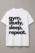 DSTRKT Gym Study Sleep Repeat unisex basic beyaz tişört