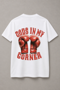 DSTRKT Gods in My Corner unisex basic beyaz tişört