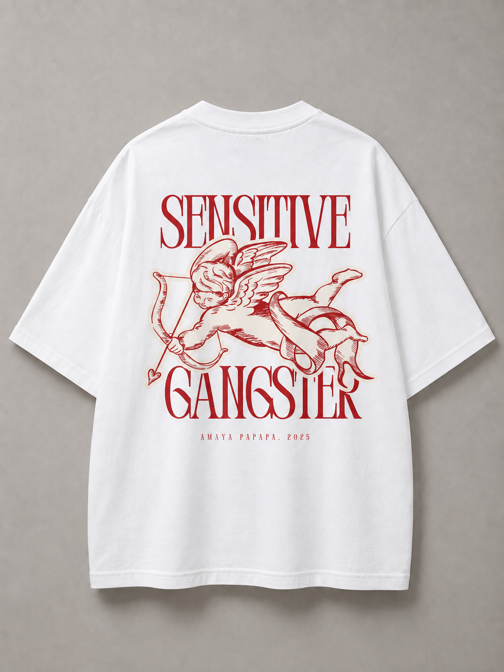DSTRKT Sensitive Gangster unisex oversize beyaz tişört